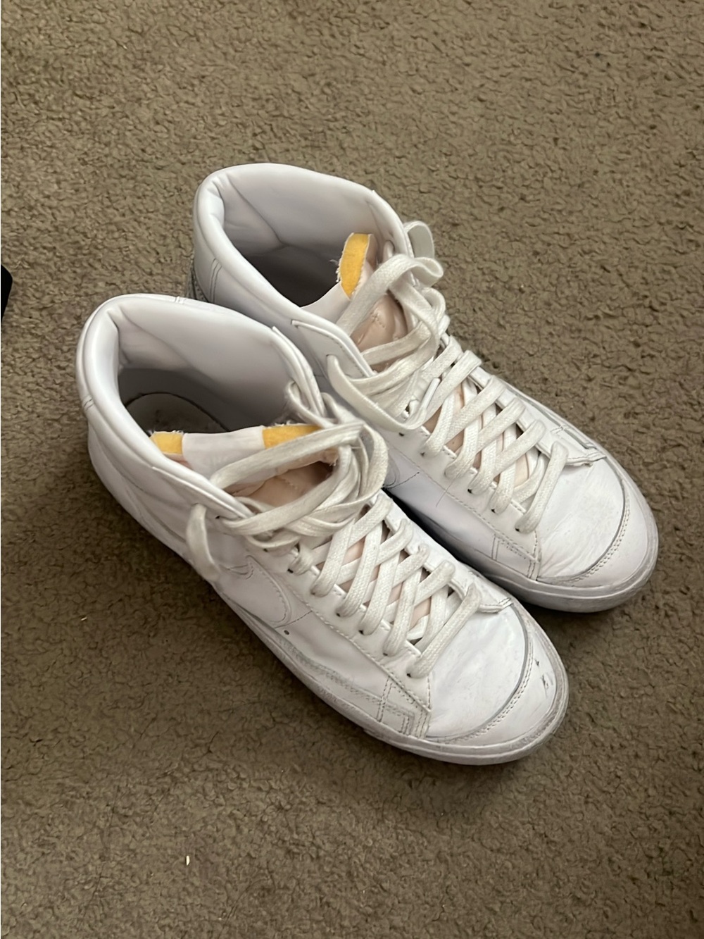 Nike White High-Top Sneakers with Yellow Tongue Accent